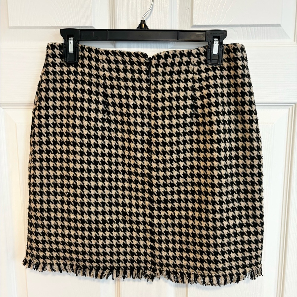 CHRISTIAN SIRIANO BLACK & TAN HOUNDSTOOTH ZIPPERED LINED MINI SKIRT  SZ S - Picture 7 of 12
